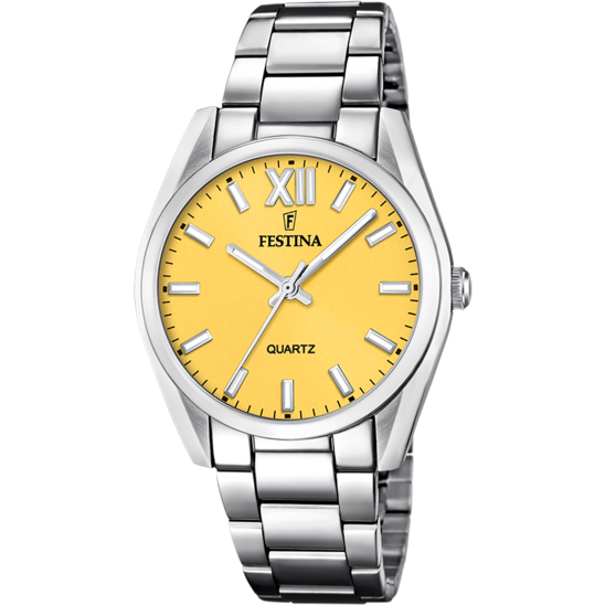 RELÓGIO FESTINA F20622/G AMARELO COM CORREIA DE AÇO INOXIDÁVEL 316L, MULHER.