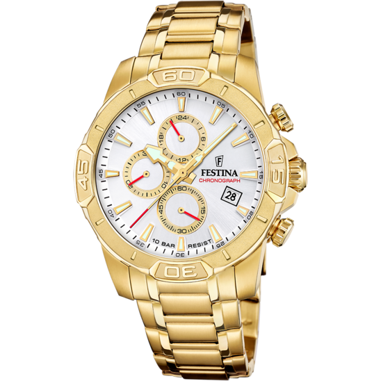 Montre Festina Timeless Chronograph F20705/1 Blanc, Bracelet D’ Acier Inoxydable, Homme