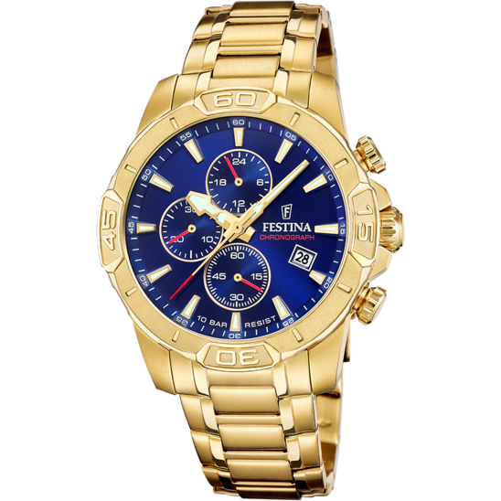 Montre Festina Timeless Chronograph F20705/3 Bleu, Bracelet D’ Acier Inoxydable, Homme