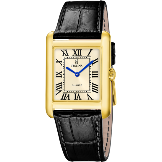 Montre Festina On The Square F20772/2 Doré, Bracelet D’ Cuir, Homme