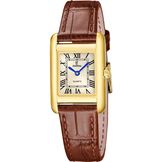 Reloj Festina On The Square F20774/2 Dorado Correa De Piel, Mujer