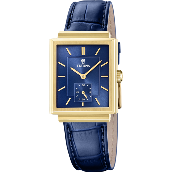 Montre Festina On The Square F20776/4 Bleu, Bracelet D’ Cuir, Homme