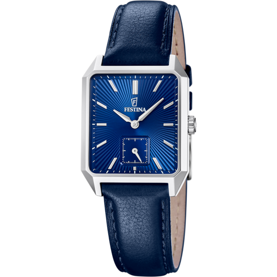 Montre Festina On The Square F20779/3 Bleu, Bracelet D’ Cuir, Homme
