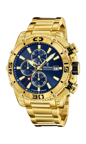 Festina Cronografo Uomo F20705/4 Timeless - Cassa E Cinturino In Acciaio 316L Bicolore Oro, Quadrante Nero, 10 ATM