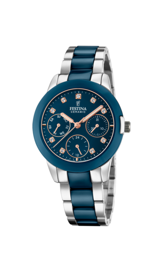 FESTINA CERAMIC WATCH F20497/2 BLUE WITH STEEL STRAP, WOMEN.