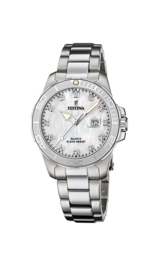 FESTINA BOYFRIEND COLLECTION WATCH F20503/1 MOTHER-OF-PEARL DIAL WITH STEEL STRAP, WOMEN'S