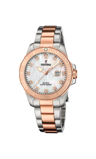 FESTINA BOYFRIEND COLLECTION WATCH F20505/1 MOTHER-OF-PEARL DIAL WITH STEEL STRAP, WOMEN'S