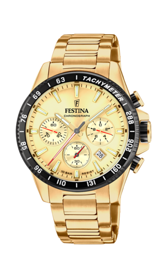 FESTINA HEREN CHAMPAGNE TIMELESS CHRONOGRAPH 316L ROESTVRIJ STAAL HORLOGE ARMBAND F20634/6