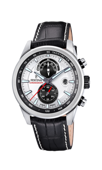 FESTINA MEN'S SILVER TIMELESS CHRONOGRAPH LEATHER WATCH BRACELET F20695/1