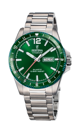 MONTRE FESTINA CALENDIER TITANE F20698/3 VERT, BRACELET D’ TITANE, HOMME