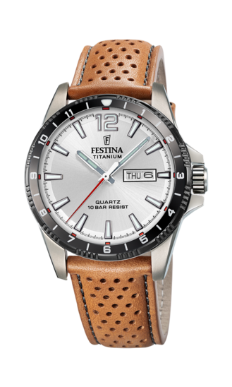 FESTINA MEN'S SILVER TITANIUM LEATHER WATCH BRACELET F20699/1