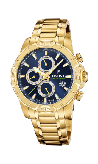 Montre Homme Festina Chronographe - Réf. 20705/6 - Cadran Doré, Bracelet Acier Doré - Quartz - Neuf étiqueté