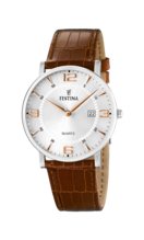 FESTINA CLASSICS WATCH F16476/4 SILVER LEATHER STRAP, MEN'S