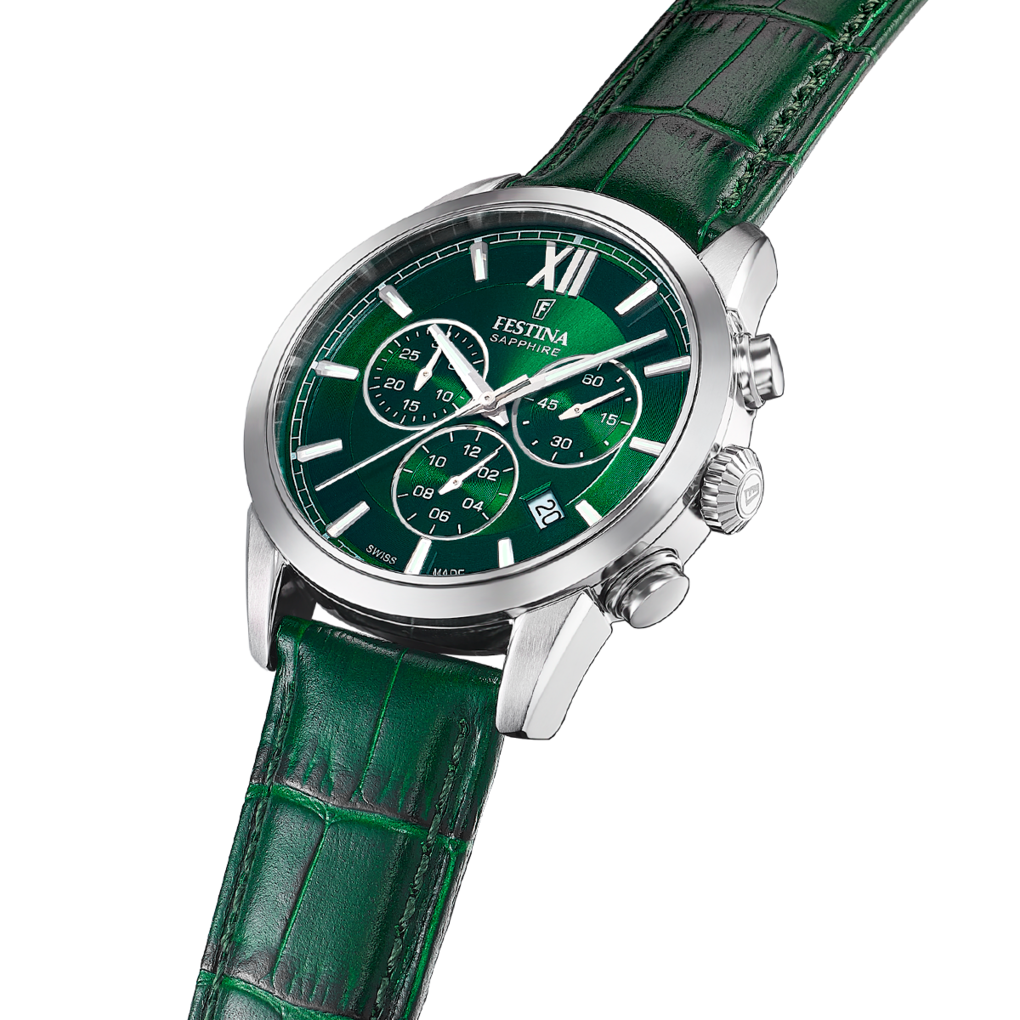 MONTRE FESTINA SWISS MADE F20041/3 VERT, BRACELET D' CUIR, HOMME