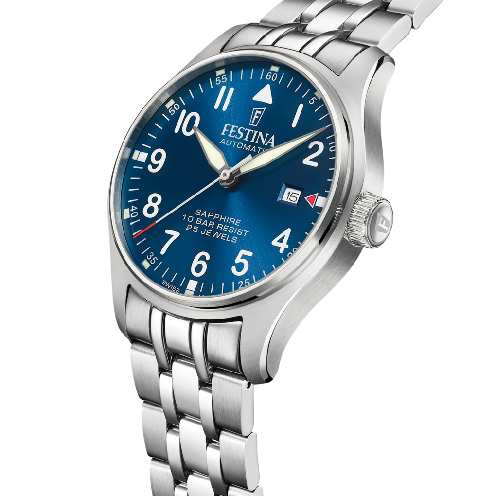 FESTINA SWISS MADE MEN'S BLUE AUTOMATIC STAINLESS STEEL WATCH