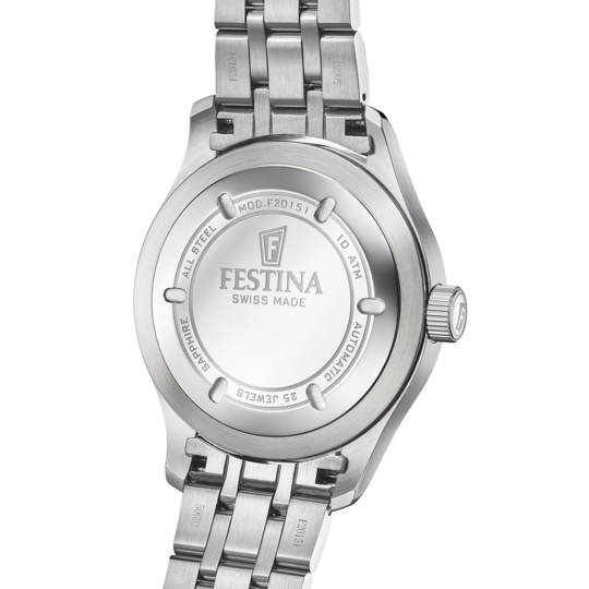 FESTINA SWISS MADE MEN'S SILVER AUTOMATIC STAINLESS STEEL WATCH BRACELET F20151/A