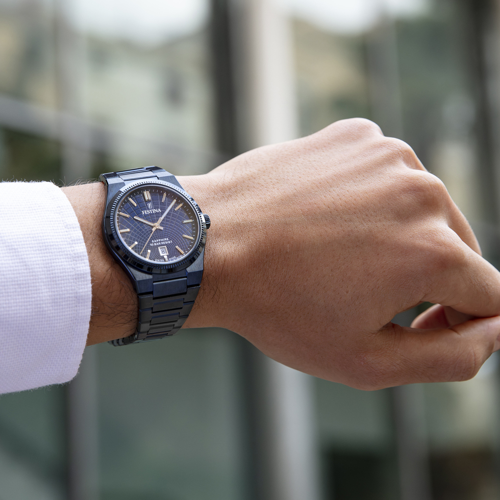 FESTINA SWISS MADE MEN'S BLUE STAINLESS STEEL WATCH BRACELET F20078/1