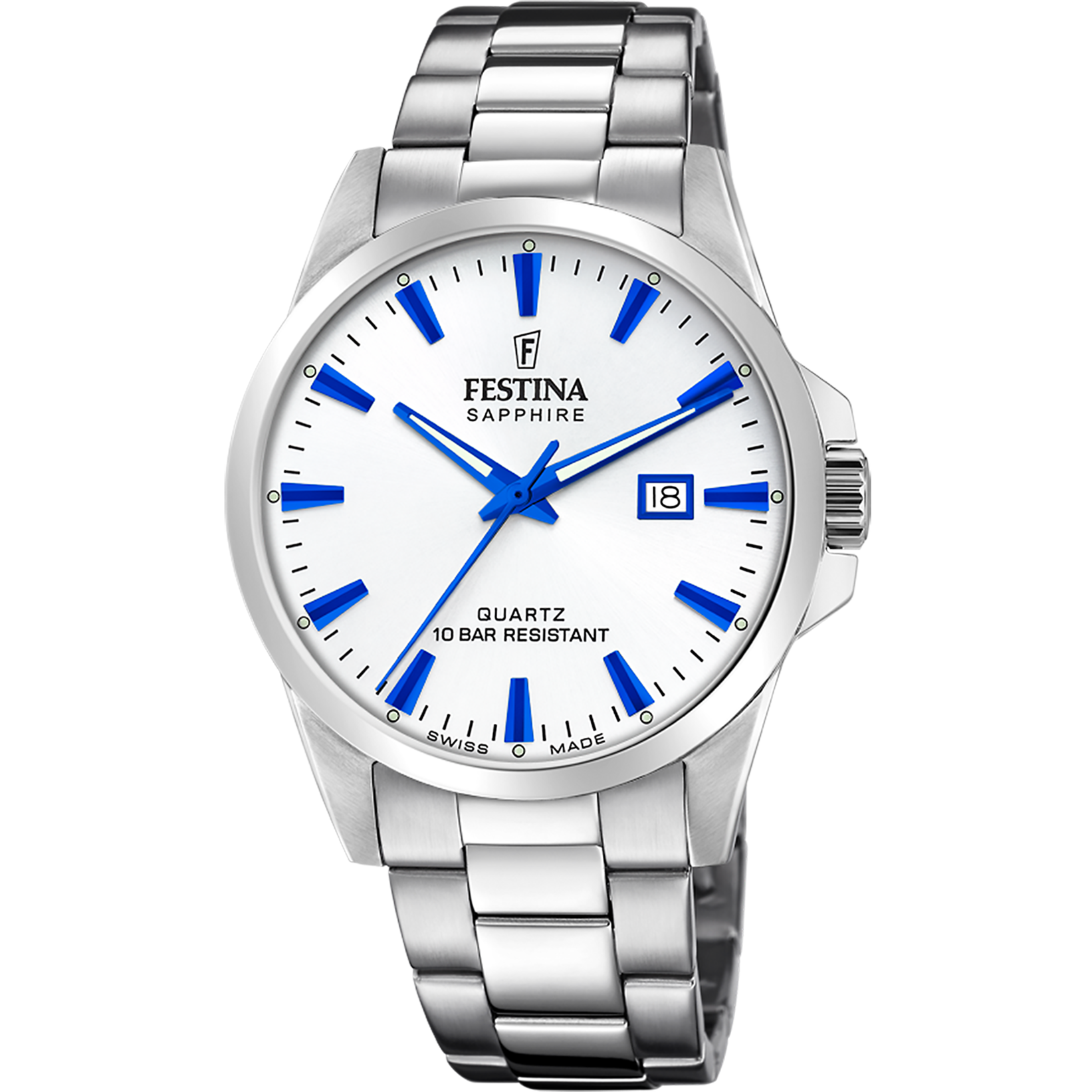 MEN\'S F20024/5 WHITE SWISS BRACELET WATCH FESTINA STEEL STAINLESS