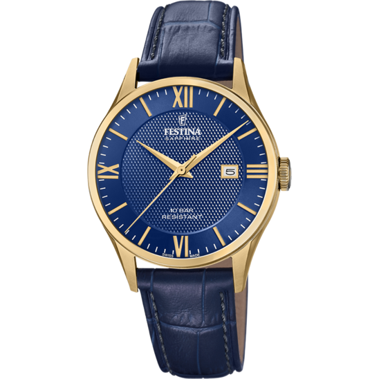 RELÓGIO FESTINA SWISS MADE F20010/3 AZUL COM CORREIA DE COURO, HOMEM.