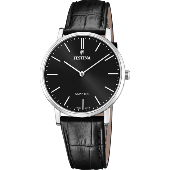 FESTINA HEREN ZWART SWISS MADE LEER HORLOGE ARMBAND F20012/4