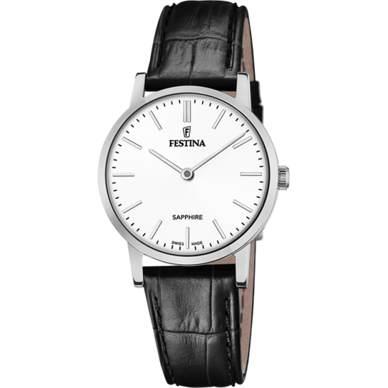 FESTINA SWISS MADE WATCH F20013/1 WHITE LEATHER STRAP, WOMEN'S