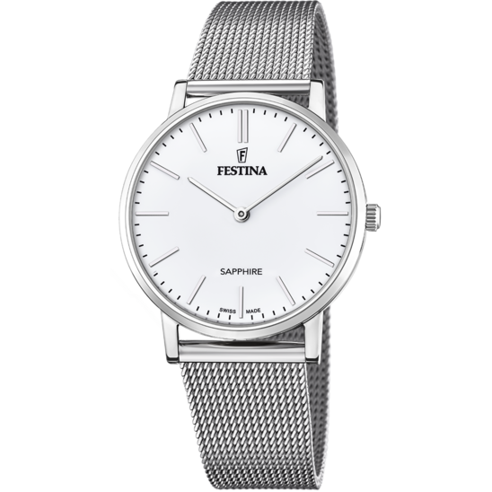 FESTINA SWISS MADE WATCH F20014/1 WHITE STEEL STRAP, MEN'S