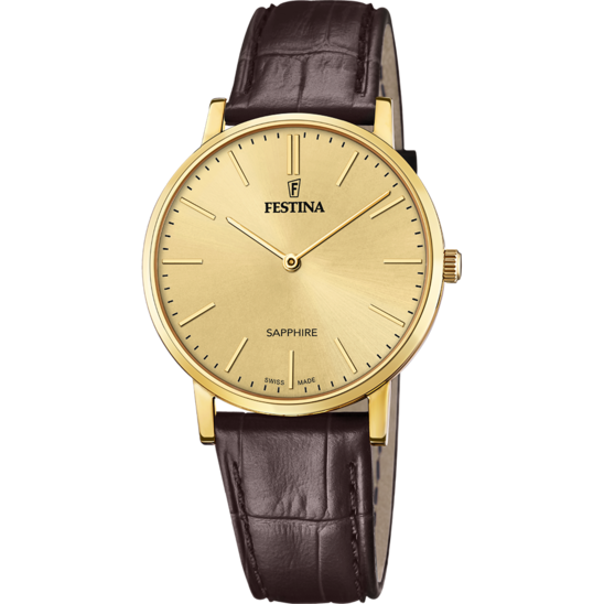 FESTINA SWISS MADE WATCH F20016/2 CHAMPAGNE LEATHER STRAP, MEN'S