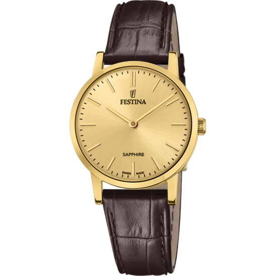 RELÓGIO FESTINA SWISS MADE F20017/2 CHAMPANHE PULSEIRA DE COURO, MULHER