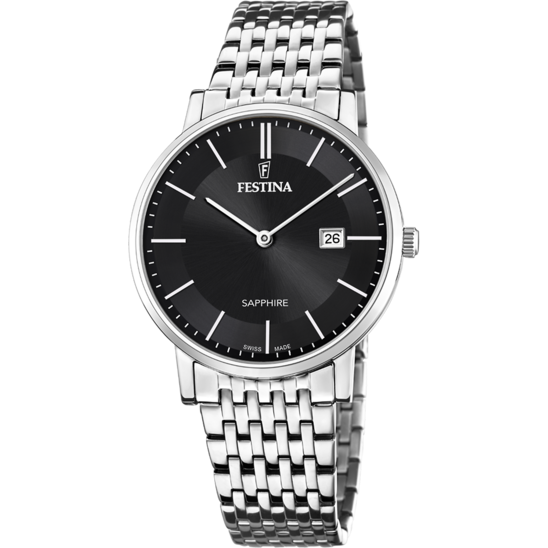 RELÓGIO FESTINA SWISS MADE F20018/3 PRETO COM CORREIA DE AÇO, PARA HOMEM.