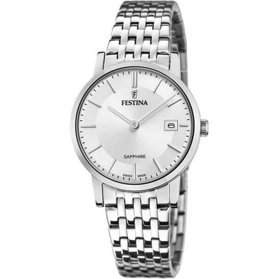 FESTINA SWISS MADE WATCH F20019/1 SILVER STEEL STRAP, WOMEN'S