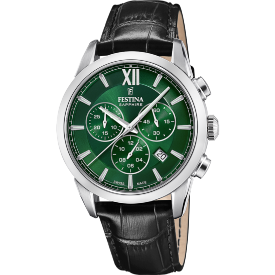 Reloj Festina Swiss Made Chrono F20041/6 Verde Correa De Cuero, Hombre