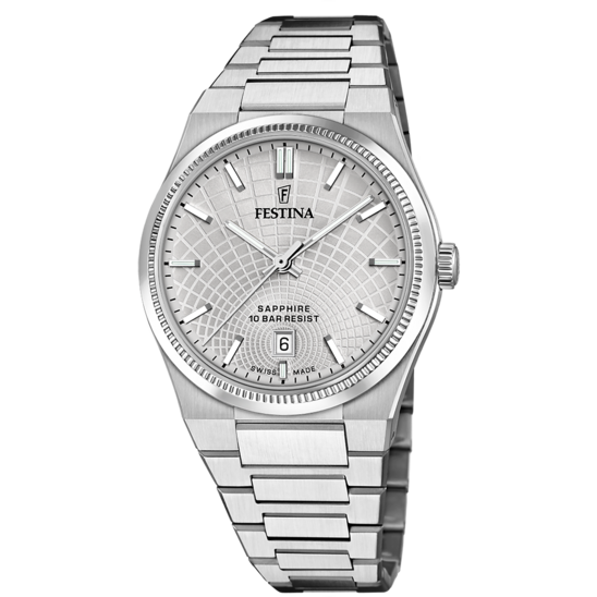 Reloj Festina Swiss Made F20051/b Gris Brazalete De Acero, Hombre