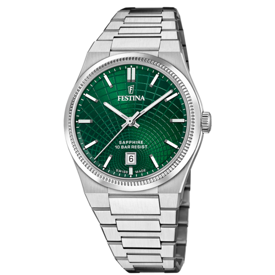Reloj Festina Swiss Made F20051/e Verde Brazalete De Acero, Hombre