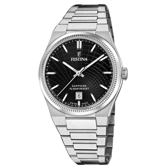 Reloj Festina Swiss Made F20051/f Negro Brazalete De Acero, Hombre