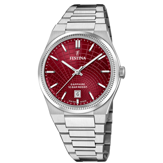 Reloj Festina Swiss Made F20051/g Rojo Brazalete De Acero, Hombre