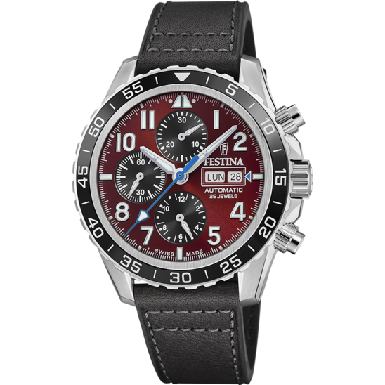 Reloj Festina Swiss Made Automatic F20056/4 Rojo Correa De Piel, Hombre