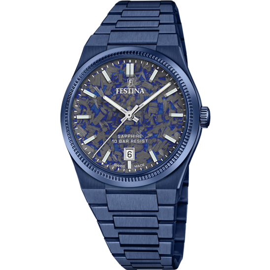 Reloj Festina Swiss Made F20078/b Azul Brazalete De Acero, Hombre