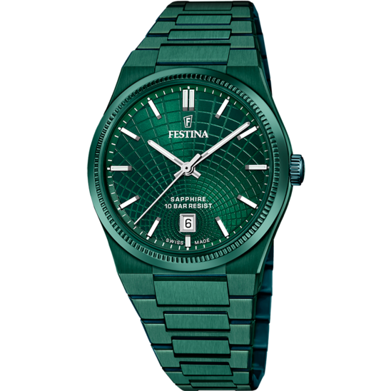 Reloj Festina Swiss Made F20079/a Verde Brazalete De Acero, Hombre