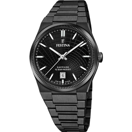Reloj Festina Swiss Made F20080/a Negro Brazalete De Acero, Hombre