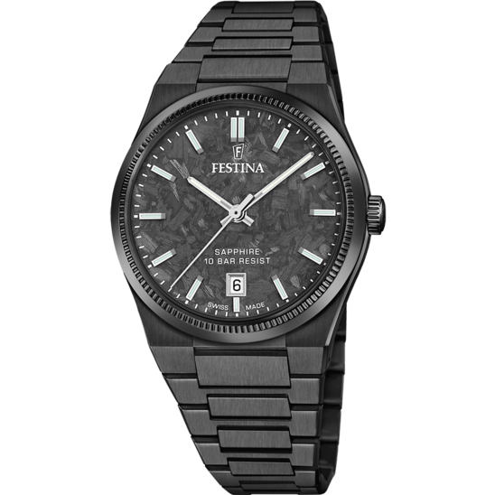Reloj Festina Swiss Made F20080/b Negro Brazalete De Acero, Hombre