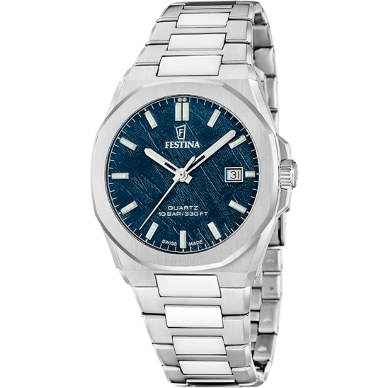 Montre Festina Swiss Made Classic Steel F20100/4 Bleu, Homme