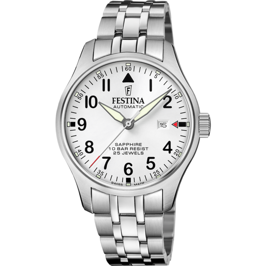 FESTINA SWISS MADE MEN'S SILVER AUTOMATIC STAINLESS STEEL WATCH BRACELET F20151/A