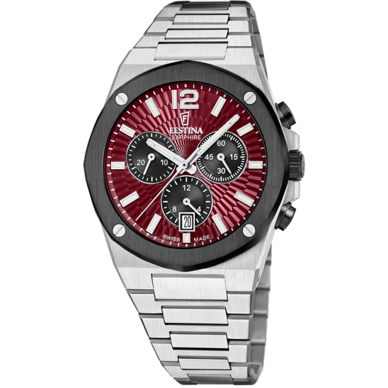 Reloj Festina Swiss Made Vallée F22017/1 Rojo Brazalete De Acero, Hombre