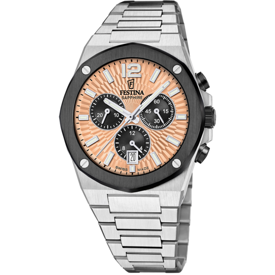 Reloj Festina Swiss Made Vallée F22017/2 Marrón Brazalete De Acero, Hombre