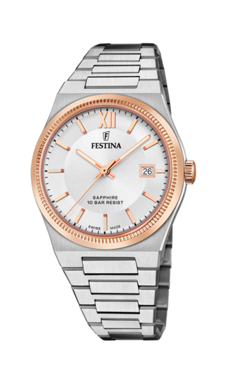 FESTINA SWISS HEREN GRIJS ZILVER SWISS MADE 316L ROESTVRIJ STAAL HORLOGE ARMBAND F20036/1