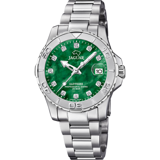 Reloj Jaguar Nueva I-size J870/e Verde Correa De Acero Inoxidable, Mujer