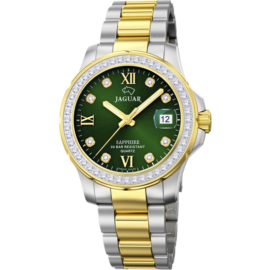 Reloj Jaguar Nueva I-size J893/c Verde Correa De Acero Inoxidable, Mujer
