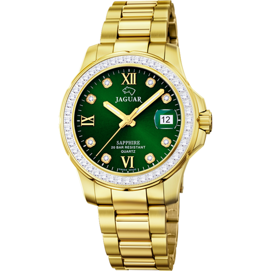 Reloj Jaguar Nueva I-size J895/b Verde Correa De Acero Inoxidable, Mujer