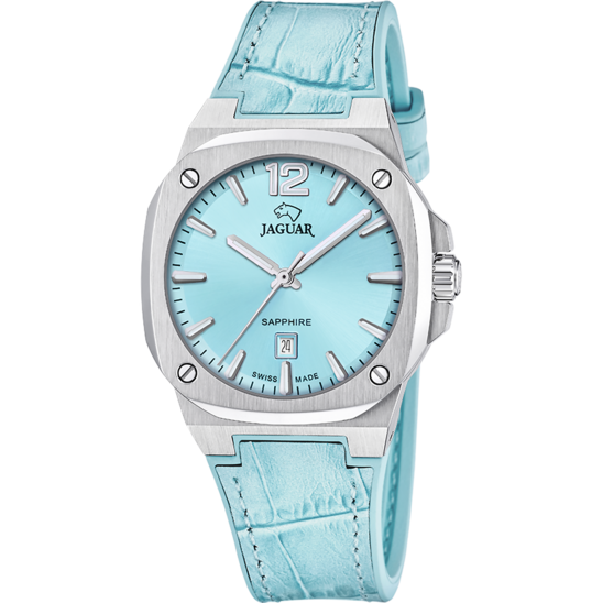 Reloj Jaguar Swiss Made Rondcarre J1032/2 Azul Correa De Piel, Mujer