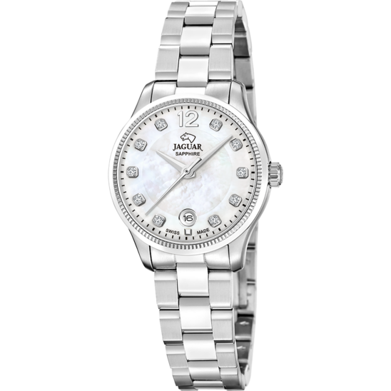 Reloj Jaguar Swiss Made Nueva I-size J1045/b Blanco Correa De Acero Inoxidable, Mujer
